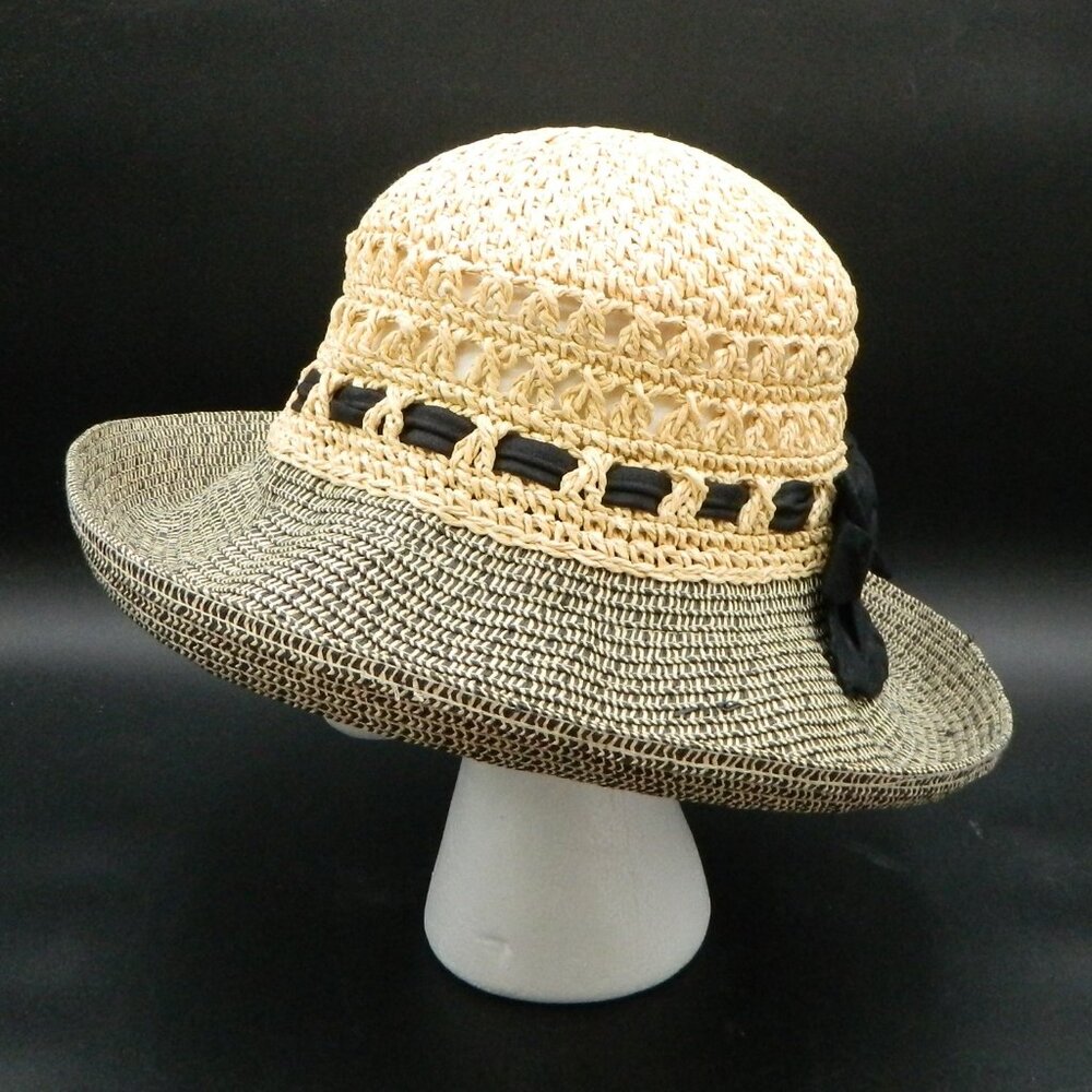 Betmar New York Maribel Sun Hat Natural Black Paper Straw Stretch Band, One-size